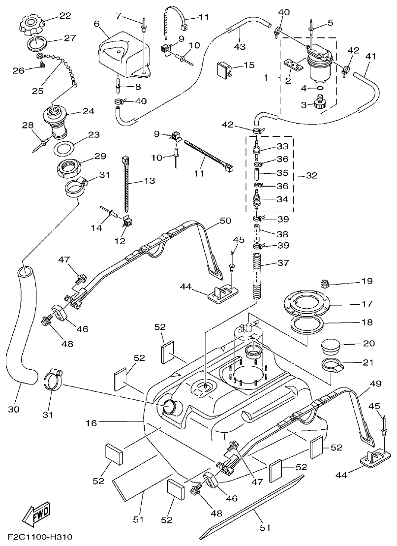 Yamaha GX18 FUEL TANK parts diagram
